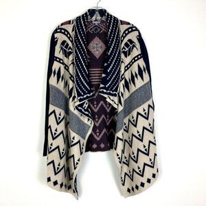 Charlotte Russe Cardigan Sweater Size M Blue Tan Aztec Print Boho Cabincore